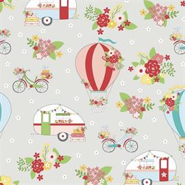 Riley Blake Printed Cotton - Vintage Adventures Gray 112cm