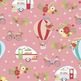 Riley Blake Printed Cotton - Vintage Adventures Pink 112cm