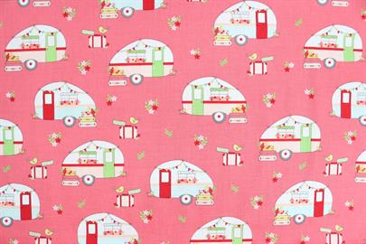 Riley Blake Printed Cotton - Cute Caravans Pink 112cm