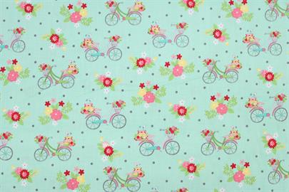 Riley Blake Printed Cotton - Vintage Pushbikes Aqua 112cm
