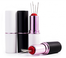 Lipstick Needle Pin Case with Pincushion & Needles (qty 5) - Black or White 
